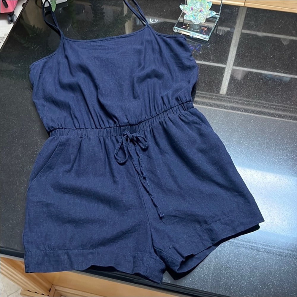 Navy linen romper